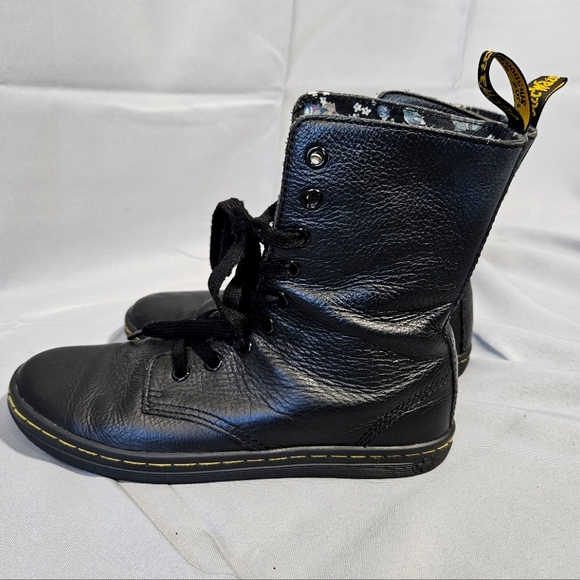 Dr Martens Stratford Boots Black Leather Goth Floral Lining High Lace Up Size 7 - Picture 3 of 9